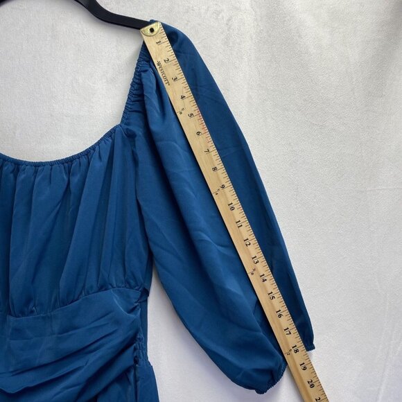 iGENJUN Off Shoulders Lantern Sleeve Smocked Backless A-Line Dress Women L Blue - Picture 5 of 16